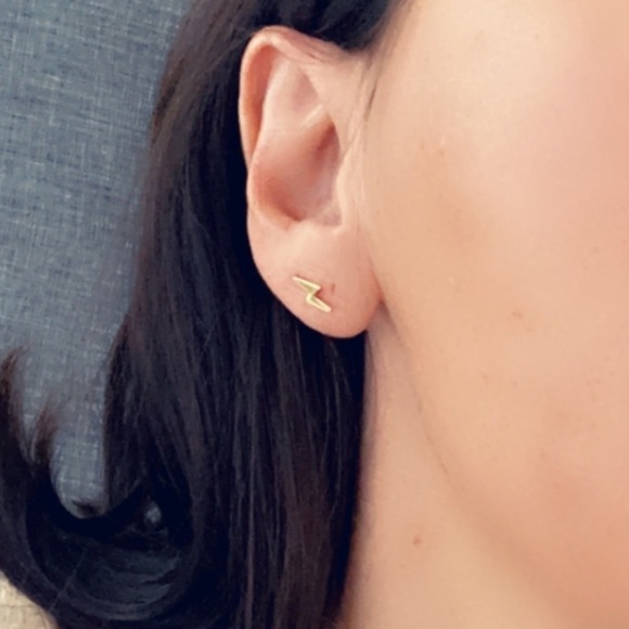 14k Gold Studs Thunderbolt Earrings 11mm - Picture 8 of 9